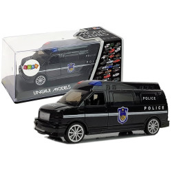 Melna policijas automašīna ar skaņas un gaismas efektiem