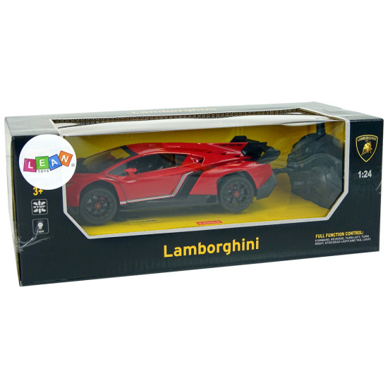 Sporta auto R/C 1:24 Lamborghini Veneno Red 2.4 G Lights Radio vadāmās rotaļlietas