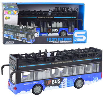 Zilais divstāvu pilsētas autobuss