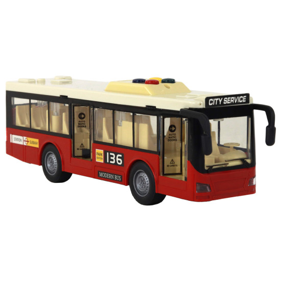 Sarkans autobuss ar gaismas un skaņas efektiem 16959 - Rotaļlietu automašīnas Sarkans autobuss ar gaismas un skaņas efektiem Autobusi