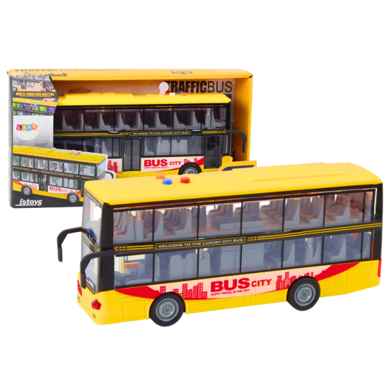 Dzeltens divstāvu autobuss ar skaņas un gaismas efektiem 13596 - Rotaļlietu automašīnas Dzeltens divstāvu autobuss ar skaņas un gaismas efektiem Autobusi