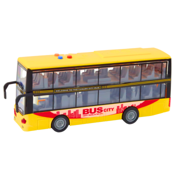 Dzeltens divstāvu autobuss ar skaņas un gaismas efektiem