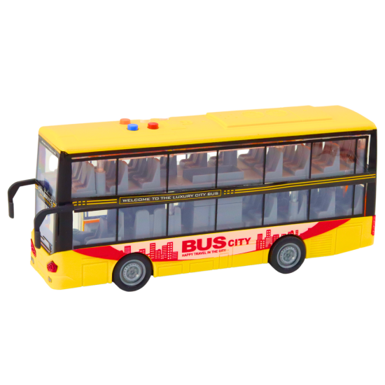 Dzeltens divstāvu autobuss ar skaņas un gaismas efektiem 13596 - Rotaļlietu automašīnas Dzeltens divstāvu autobuss ar skaņas un gaismas efektiem Autobusi