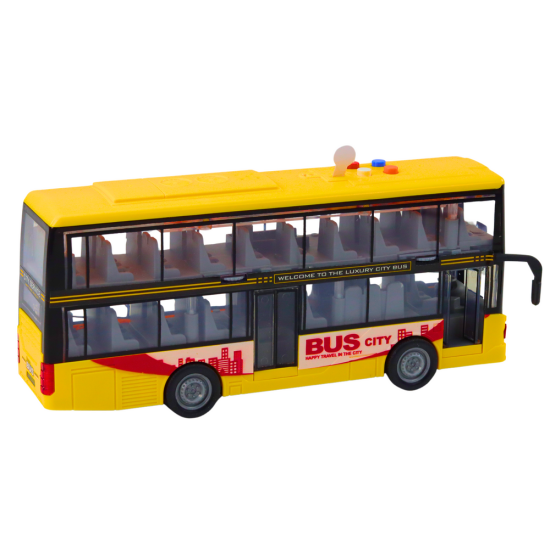 Dzeltens divstāvu autobuss ar skaņas un gaismas efektiem 13596 - Rotaļlietu automašīnas Dzeltens divstāvu autobuss ar skaņas un gaismas efektiem Autobusi