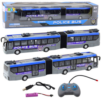 Pelēks policijas autobuss, ko vada ar tālvadības pulti
