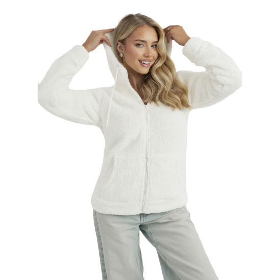 Sieviešu balts džemperis ar kapuci Mona Džemperi ar kapuci