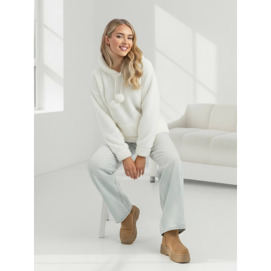 Sieviešu balts džemperis ar kapuci Nara Džemperi ar kapuci