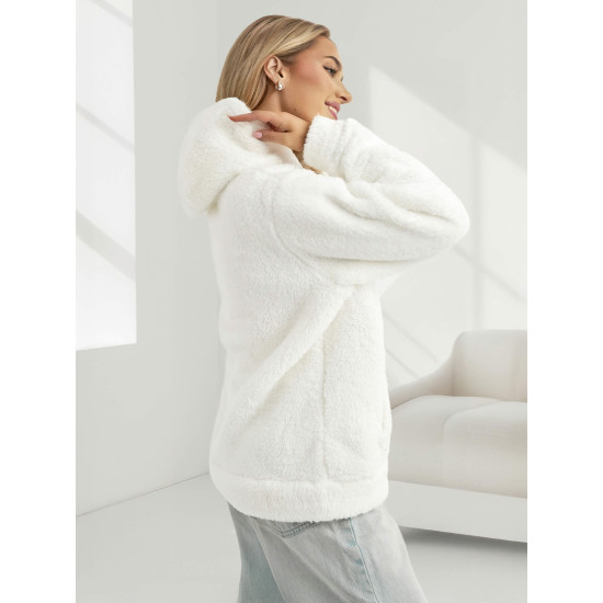 Sieviešu balts džemperis ar kapuci Nara Džemperi ar kapuci