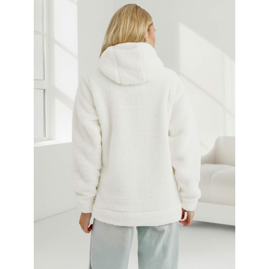 Sieviešu balts džemperis ar kapuci Nara Džemperi ar kapuci