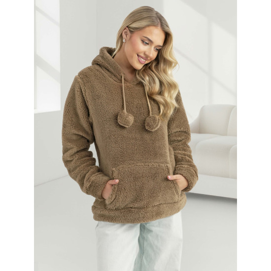 Sieviešu brūns džemperis ar kapuci Nara Džemperi ar kapuci