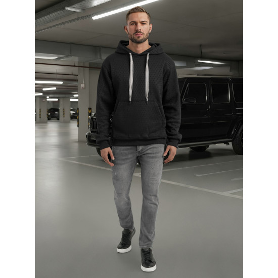 Vīriešu melns džemperis ar kapuci Carla O/G3065 - Vīriešu džemperi| Džemperi tiešsaistē Vīriešu melns džemperis ar kapuci Carla Džemperi ar kapuci