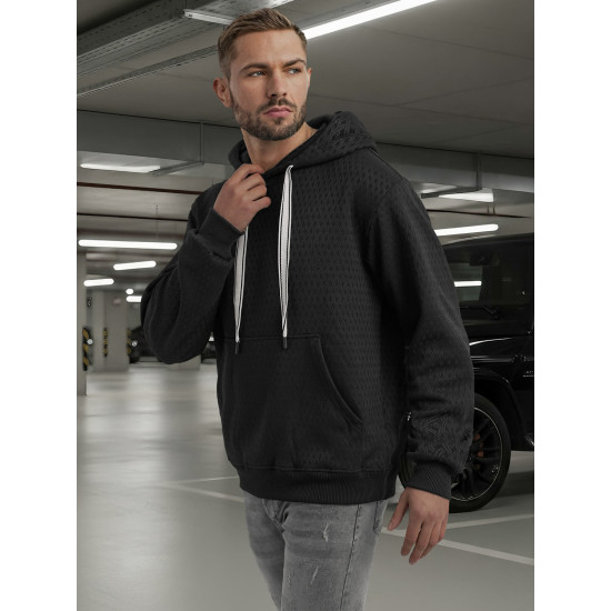 Vīriešu melns džemperis ar kapuci Carla O/G3065 - Vīriešu džemperi| Džemperi tiešsaistē Vīriešu melns džemperis ar kapuci Carla Džemperi ar kapuci