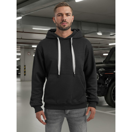 Vīriešu melns džemperis ar kapuci Carla O/G3065 - Vīriešu džemperi| Džemperi tiešsaistē Vīriešu melns džemperis ar kapuci Carla Džemperi ar kapuci