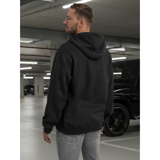 Vīriešu melns džemperis ar kapuci Carla O/G3065 - Vīriešu džemperi| Džemperi tiešsaistē Vīriešu melns džemperis ar kapuci Carla Džemperi ar kapuci