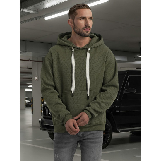 Vīriešu haki krāsas džemperis ar kapuci Carla O/G3065 - Vīriešu džemperi| Džemperi tiešsaistē Vīriešu haki krāsas džemperis ar kapuci Carla Džemperi ar kapuci
