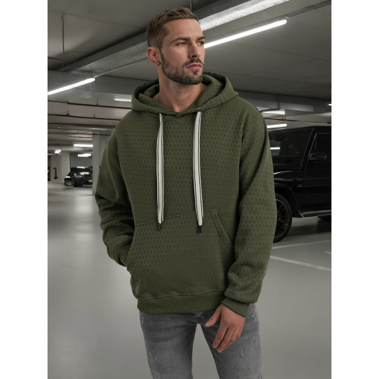 Vīriešu haki krāsas džemperis ar kapuci Carla O/G3065 - Vīriešu džemperi| Džemperi tiešsaistē Vīriešu haki krāsas džemperis ar kapuci Carla Džemperi ar kapuci