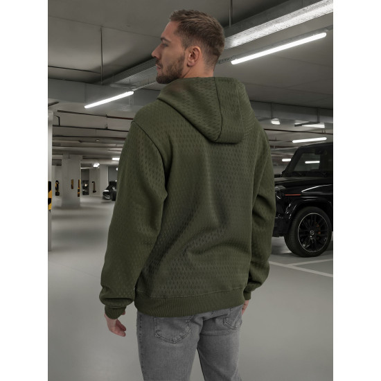 Vīriešu haki krāsas džemperis ar kapuci Carla O/G3065 - Vīriešu džemperi| Džemperi tiešsaistē Vīriešu haki krāsas džemperis ar kapuci Carla Džemperi ar kapuci