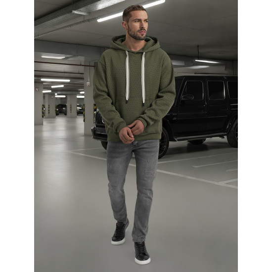Vīriešu haki krāsas džemperis ar kapuci Carla O/G3065 - Vīriešu džemperi| Džemperi tiešsaistē Vīriešu haki krāsas džemperis ar kapuci Carla Džemperi ar kapuci