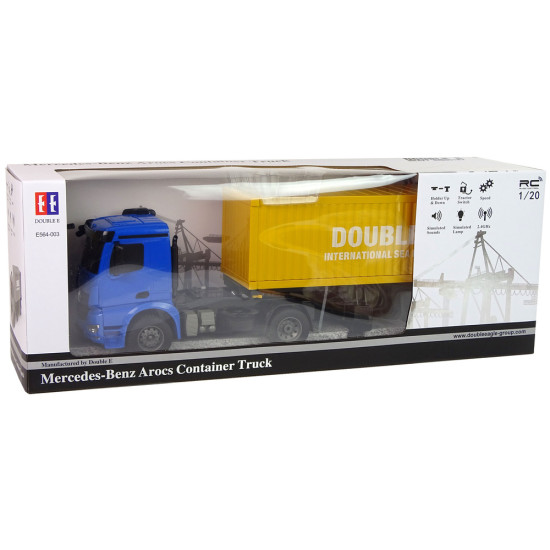 Lielā R/C kravas automašīna Mercedes Arocs Blue 1:20 Konteiners 58 cm garš Radio vadāmās rotaļlietas