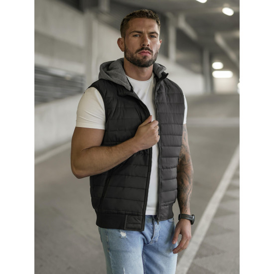 Melns jaka ar kapuci Naron JS/8M983/392 - Vīriešiem Melns jaka ar kapuci Naron Vestes