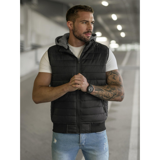 Melns jaka ar kapuci Naron JS/8M983/392 - Vīriešiem Melns jaka ar kapuci Naron Vestes