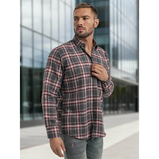 Vīriešu bordo un pelēks rūtains krekls Marino Krekli