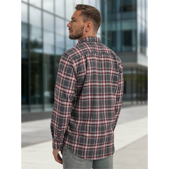 Vīriešu bordo un pelēks rūtains krekls Marino Krekli