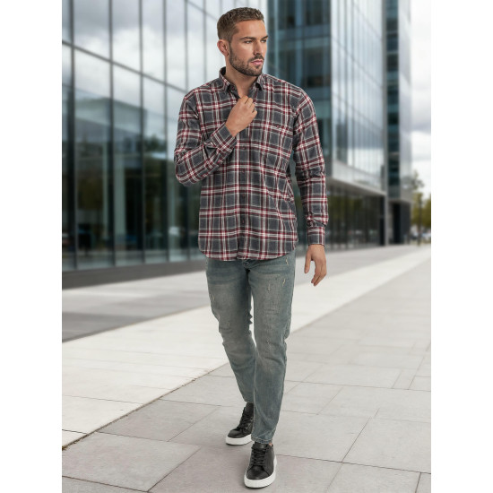Vīriešu bordo un pelēks rūtains krekls Marino Krekli