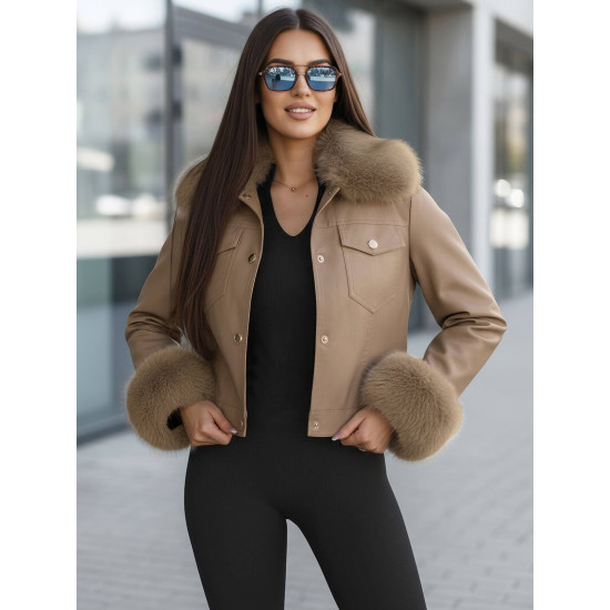 Sieviešu brūna ādas jaka ar kažokādu Portāls Sieviešu jakas