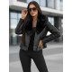 Sieviešu melna ādas jaka ar kažokādu Lāzers Sieviešu jakas