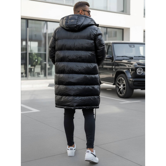 Vīriešu melna spīdīga jaka ar kapuci Monakko O/M3205Z Premium