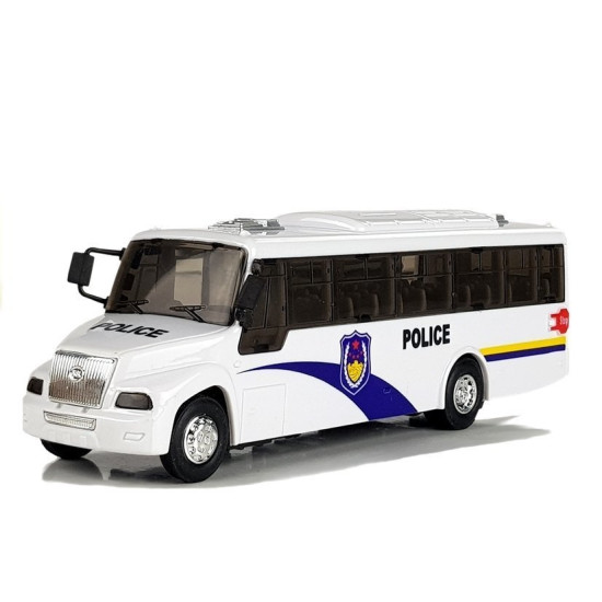 Balts policijas autobusa modelis ar skaņas efektiem 4042 - Rotaļlietu automašīnas Balts policijas autobusa modelis ar skaņas efektiem Uzņēmuma automašīnas