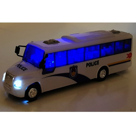 Balts policijas autobusa modelis ar skaņas efektiem 4042 - Rotaļlietu automašīnas Balts policijas autobusa modelis ar skaņas efektiem Uzņēmuma automašīnas
