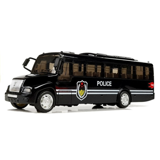 Melns policijas autobusa modelis ar skaņas efektu 4043 - Rotaļlietu automašīnas Melns policijas autobusa modelis ar skaņas efektu Uzņēmuma automašīnas