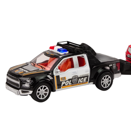 Policijas komplekts ar pikapu un piekabi 18735 - Rotaļlietu automašīnas Policijas komplekts ar pikapu un piekabi Auto komplekti