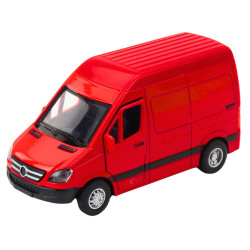 Sarkans piegādes autobuss ar gaismas un skaņas efektu