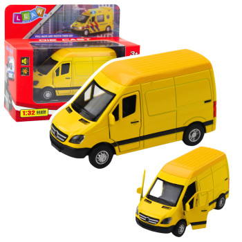 Dzeltens piegādes autobuss ar gaismas un skaņas efektu