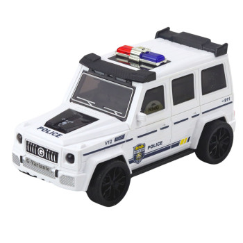Balta policijas automašīna ar gaismas un skaņas efektu