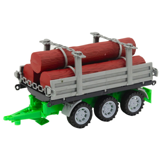 Zaļš traktors ar piekabi baļķiem 24805 - Rotaļlietu automašīnas Zaļš traktors ar piekabi baļķiem Būvniecība un lauksaimniecība