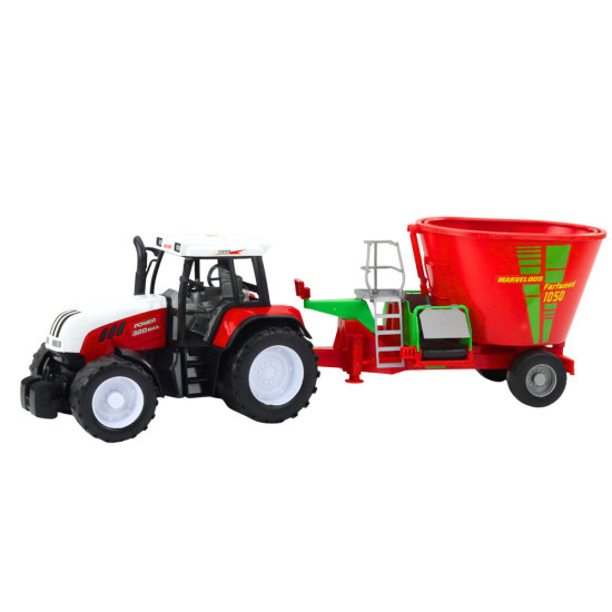 Sarkans traktors ar piekabi un barības maisītāju 24802 - Rotaļlietu automašīnas Sarkans traktors ar piekabi un barības maisītāju Būvniecība un lauksaimniecība