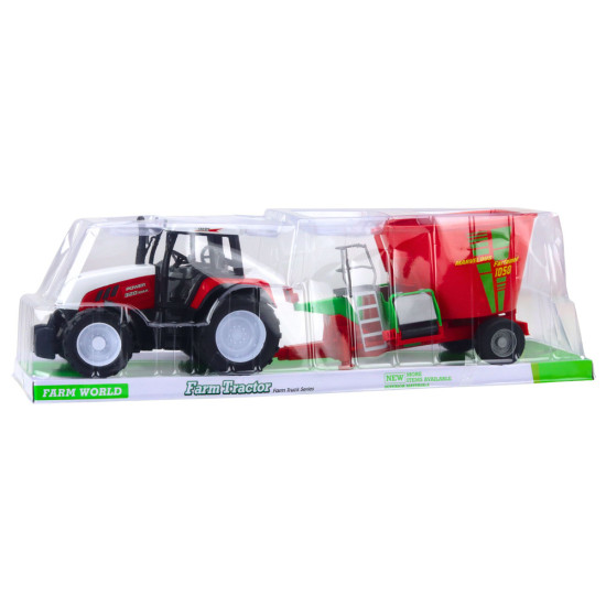 Sarkans traktors ar piekabi un barības maisītāju 24802 - Rotaļlietu automašīnas Sarkans traktors ar piekabi un barības maisītāju Būvniecība un lauksaimniecība