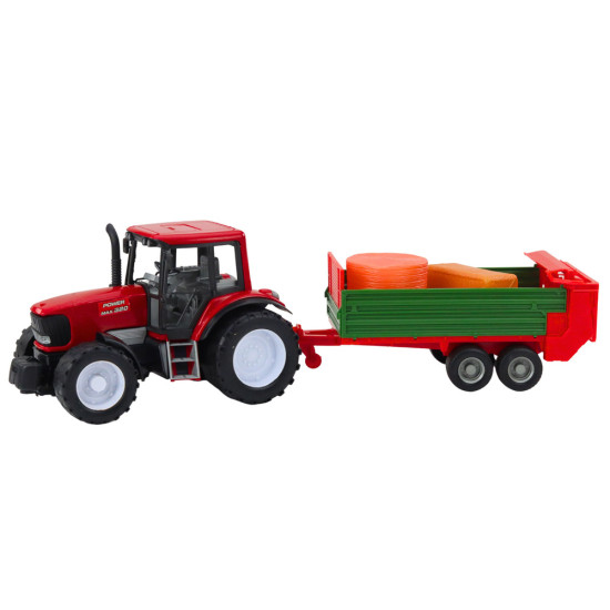 Sarkans traktors ar zaļu piekabi un sienu 24807 - Rotaļlietu automašīnas Sarkans traktors ar zaļu piekabi un sienu Būvniecība un lauksaimniecība