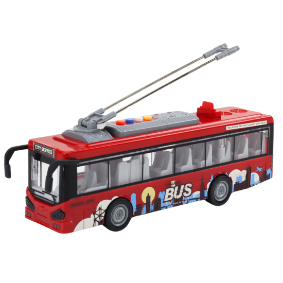 Rotaļlietu sarkanais trolejbuss ar skaņas un gaismas efektiem 19969 - Rotaļlietu automašīnas Rotaļlietu sarkanais trolejbuss ar skaņas un gaismas efektiem Autobusi