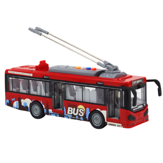 Rotaļlietu sarkanais trolejbuss ar skaņas un gaismas efektiem 19969 - Rotaļlietu automašīnas Rotaļlietu sarkanais trolejbuss ar skaņas un gaismas efektiem Autobusi