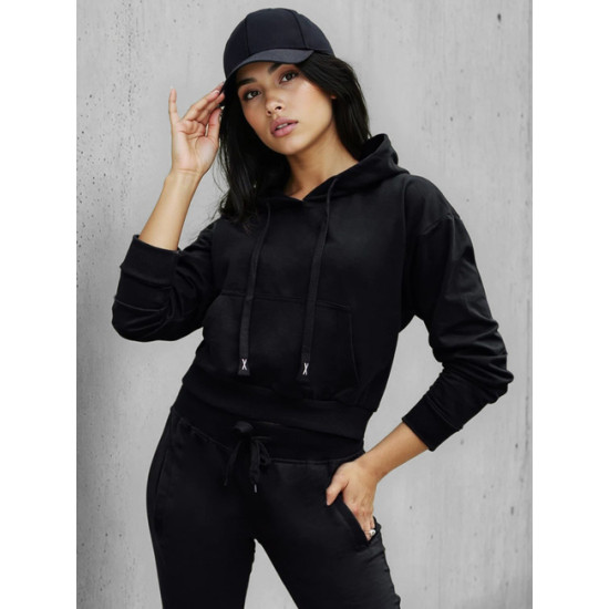 Sieviešu melnais džemperis ar kabata Sonija Džemperi ar kapuci