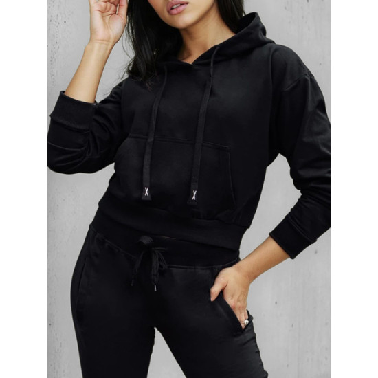 Sieviešu melnais džemperis ar kabata Sonija Džemperi ar kapuci