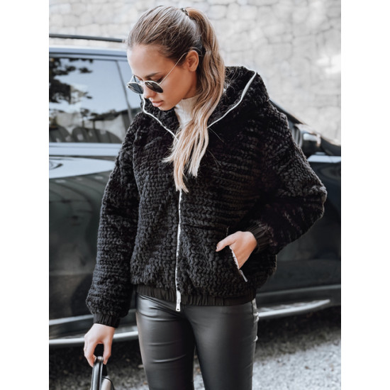 Sieviešu melna kažokādas jaka ar kapuci Jules Sieviešu jakas