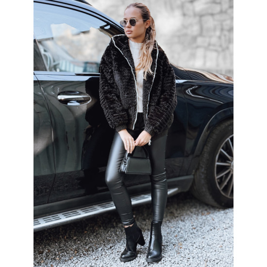 Sieviešu melna kažokādas jaka ar kapuci Jules Sieviešu jakas