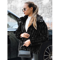 Sieviešu melna kažokādas jaka ar kapuci Marly Sieviešu melna kažokādas jaka ar kapuci Marly