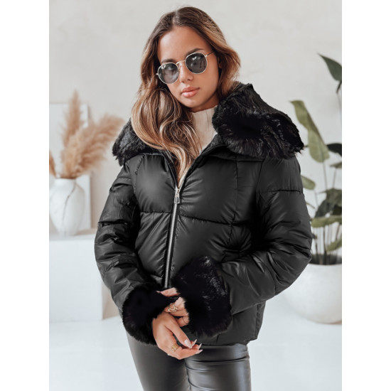 Women's black short jacket with fur Flora Women's jackets